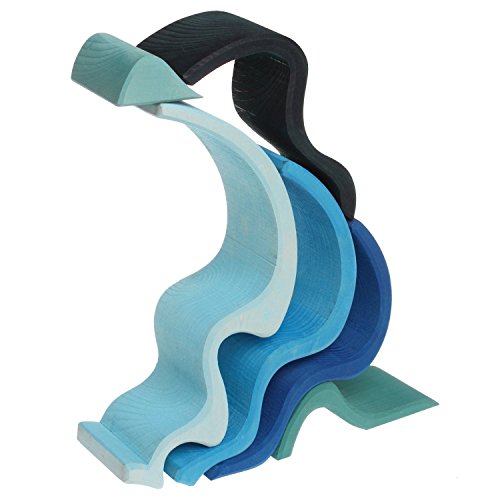 Grimm's Large WaterWaves Stacker - Nesting Wooden Wave Blocks, "Elements" of Nature: WATER