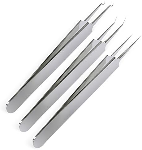 Blackhead Remover Kit, Stainless Steel Blemish Pimple Comedone Acne Whitehead Zit Remover Tools, 3 Pieces Professional Surgical Extractor Tweezers