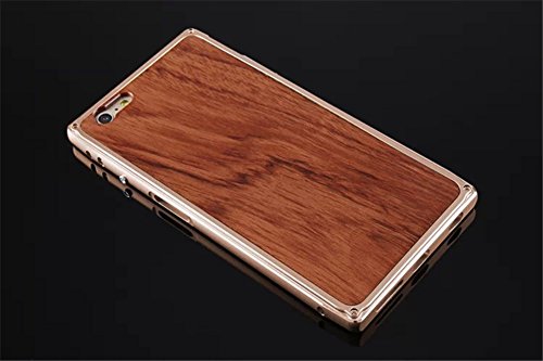 DAYJOY Luxury Unique Design Premium Aerospace Aluminum Alloy Metal Protective Bumper Frame Case With Genuine Real Wood Wooden Bamboo Back Shell Cover for APPLE IPhone6 4.7inch (GOLDEN)