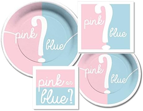 Gender Reveal Party Supplies - Pink?Blue Paper Plate and Napkin Bundle, Serves 16