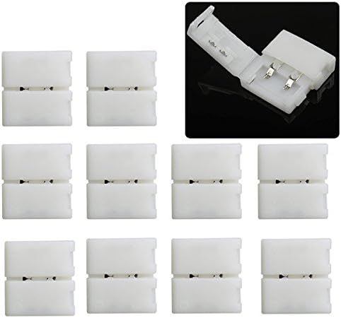 elcPark 10pcs 10mm 2 Pin Solderless Connector Clip End for SMD 5630 5050 Single Color LED Strip Light Strip to Strip