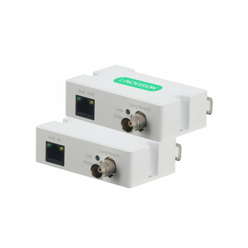 【2020 VERSION】LINOVISION POE IP Extender over Coax Max 3000ft Power and Data Transmission Over RG59 Coaxial Cable for Upgrading Analog Surveillance System to IP Surveillance System(EOC Converter)
