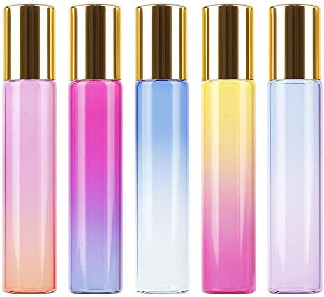 Refillable Gradient Color Essential Oil Roller Bottles, Portable Glass Bottle Travel Cosmetic Liquid Storage Container size 10ml x5pcs