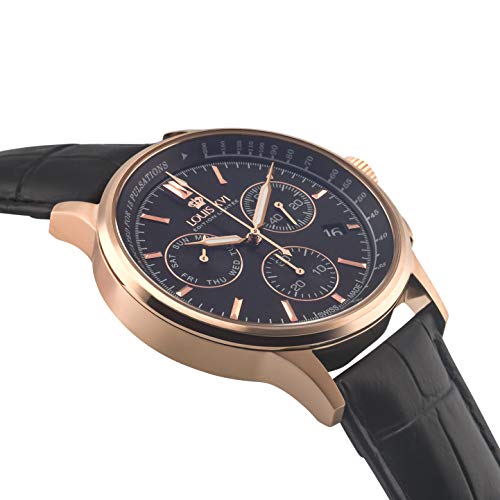 LOUIS-XVI-Herren-Armbanduhr-Monseigneur-Rosegold-Schwarz-Chronograph-Analog-Quarz-echtes-Leder-Schwarz-912