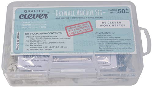 Drywall Anchor Set, 70 Each Fiber Reinforced Self-Tapping Anchors/Flathead Screws/Washers Plus 5 Bonus Reusable Drill Dust Collectors, 215 PCS Total - Thumbnail 3