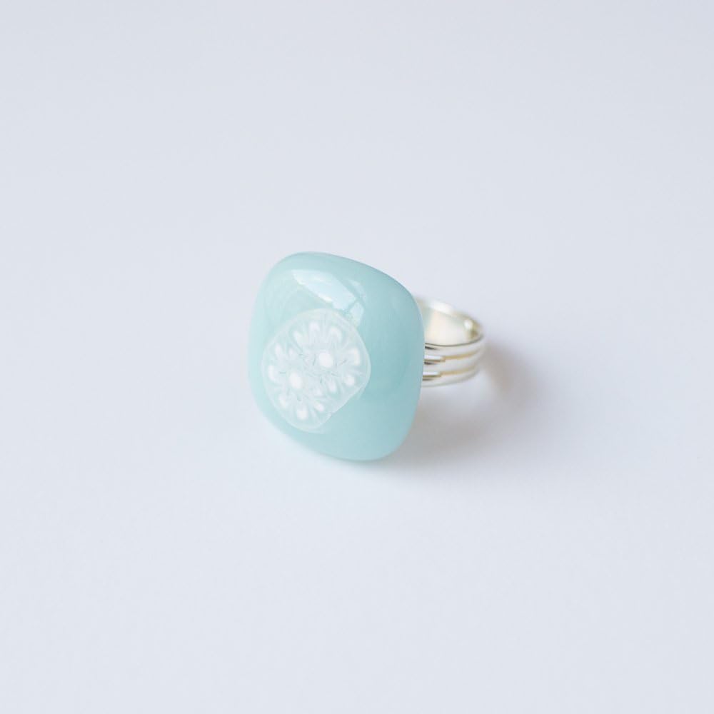 Aqua Blue adjustable glass ring for women
