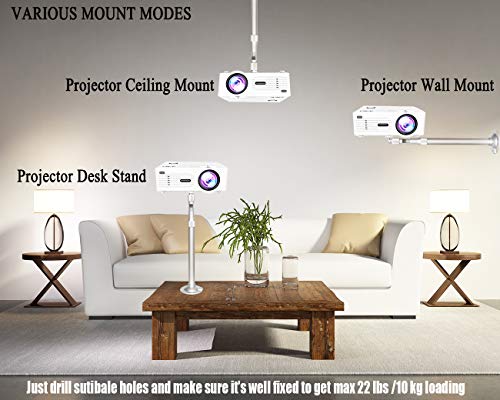Projector Ceiling Mount Universal Thread Height Extendable 14-23.7 in / 37-60 cm 360° Adjustable Video Projector Wall Mount Bracket Silver for Projector CCTV DVR Cameras - Thumbnail 6