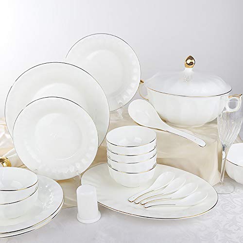 XIAOTIAN 40 Pieces Bone China dinnerware Set, Kitchen White Porcelain