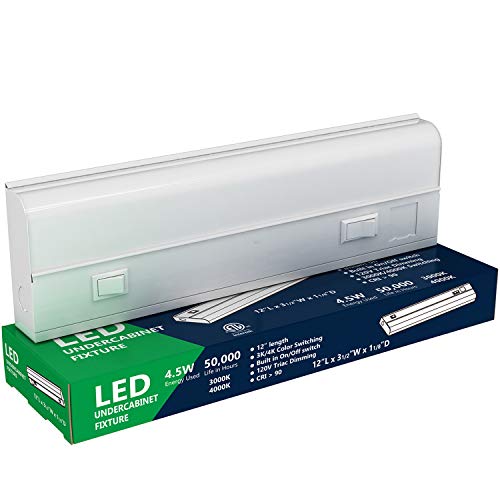 LED Under Cabinet Lighting - 4.5 Watt, 12" Inch, 3000K or 4000K Switchable, Dimmable, CRI>90, Metal Hard Wired Light, 12in - Thumbnail 6