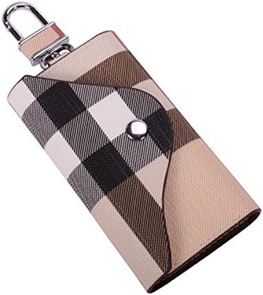 Mini Key Case Wallet Car Key Holder Wallet with 6 Hooks Portable Keychain Wallet Key Case Pouch (513 - Creamy White)