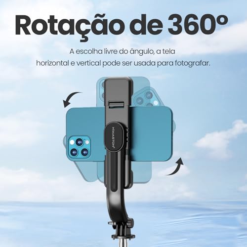 H'MASTON Tripe para Celular Pau de Selfie com Iluminação Bastao de Selfie com Controle Remoto Bluetooth e Duplo Luz LED Ajustável ZP-13 (PRETO)