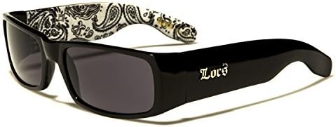 New Locs Rectangle Slim Style - Black White Frame with Bandana Pattern Dark Lenses - SDK SUNGLASSES - 100% UV400 UVA UVB Protection - Men Women Unisex - Solid Bulky Rap Gangsta Stylish Sleek Shades