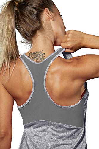 VIISHOW WORKOUT TANK TOPS FOR WOMEN SLEEVELESS YOGA TOPS FOR WOMEN MESH BACK TOPS RACERBACK MUSCLE TANK TOPS, MA GRAY,XX-LARGE