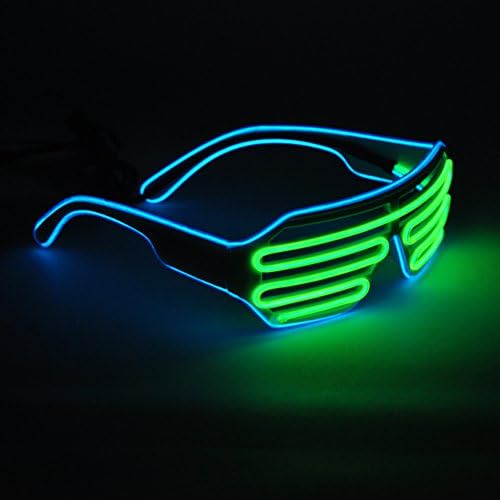 SYDT Emazing Lights 2-Color EL Wire Neon LED Light Party DJ Up Bright Shutter Shaped Glasses(Blue+Lemon Green)
