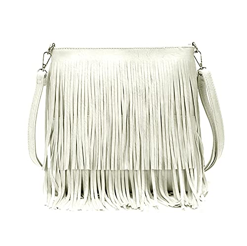 GFMยฎ SMALL Faux Leather Tassel Cross Body Shoulder Bag - Style 1-Small Size-White - (Tassbag-JY-003-SFD) โ image 1