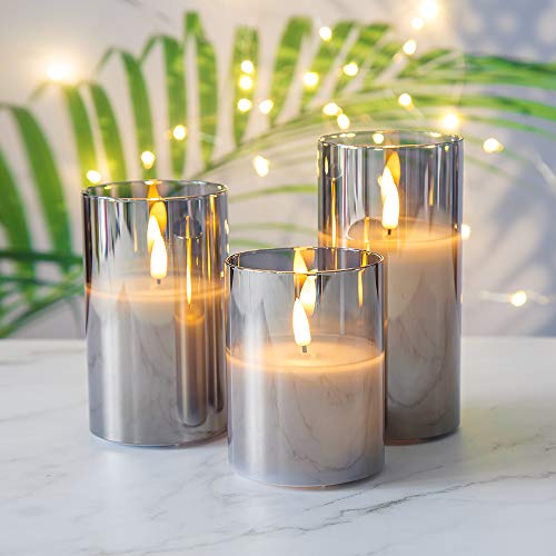 Eywamage Glass Flameless Candles with Remote Battery Operated Flickering LED Pillar Candles Real