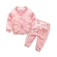 Buoyee Baby Boys Solid Zipper Jacket+Pants Sport Outfits 2PCS Tracksuit Clothes Set (Pink, 0-6 Months)