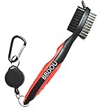 Golf Club Brush and Club Groove Cleaner 2 Feet Retractable Zip-line Aluminum Carabiner,Wire,Nylon Brush and Spike Cleaning Tool,Ergonomic Design, Easily Attaches to Golf Bag