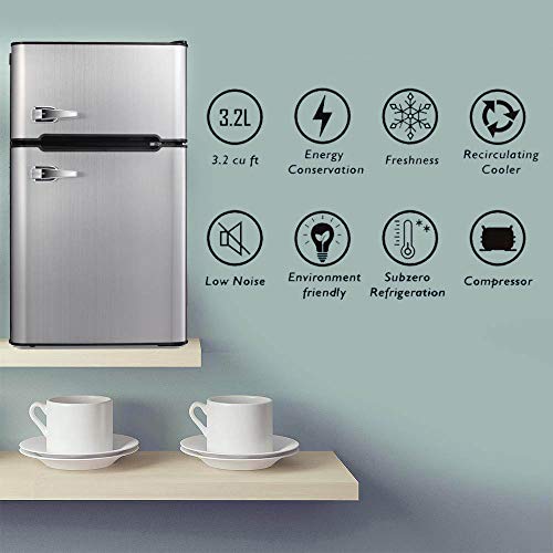 Antarctic Star Compact Mini Refrigerator Separate Freezer, Small Fridge