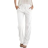 SEMARO Womens Casual Linen High Waist Pants Drawstring Loose Fit Summer Pants Trousers with Side Pockets
