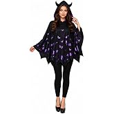 XXLOG Purple Bat Poncho Women, Halloween Bat Costume Cape with Hood | Metallic Gold Foil Print, Lightweight Fabric, One Size Fits Most, Easy Slip-On, For Parties &amp; Cosplay