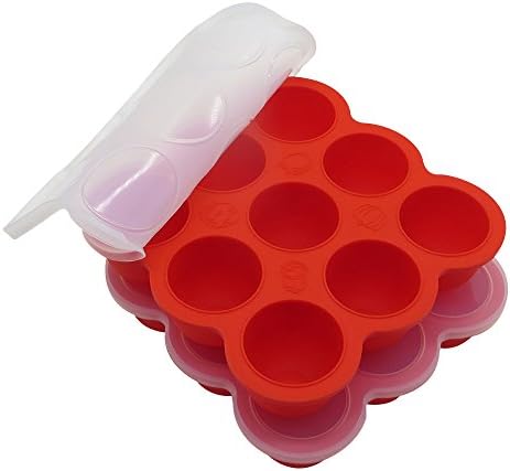 2Packs Silicone Food Containers with Clip-On Lid for Baby &amp; Toddler, 9Cavities Food Storage Trays(Red)