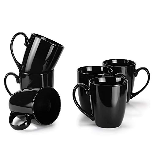 MIWARE 13 Ounce Porcelain Mugs, Set of 6, Tea and Coffee Mug Set, Black