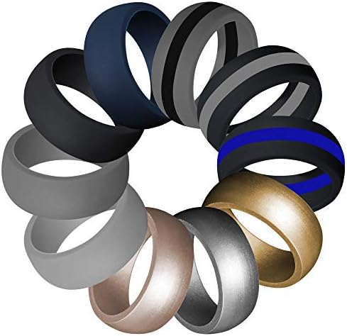 LUNIQI Silicone Wedding Ring for Men, Durable Rubber Safe Band for Love, Couple, Souvenir and Outdoor Active Exercise Style-10 Rings Pack