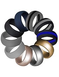LUNIQI - Anillo de boda de silicona para hombre, banda de goma duradera segura para amor, pareja, recuerdo y ejercicio al aire libre, paquete de 10 anillos