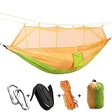 Ultralight Nylon Travel Camping Hammock with Built-in Mosquito Net and Storage Pouch, Portable Hammock for Backpacking, Outdoor Camping, Travel, Beach, Yard