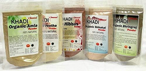 Khadi Omorose Amla Reetha Bhringraj Shikakai Hibiscus Powder(100G X 5 Packs)