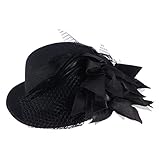 Pixnor Women's Ladies Flower Decor Hair Clip Feather Fascinator Burlesque Punk Mini Top Hat - One Size (Black)