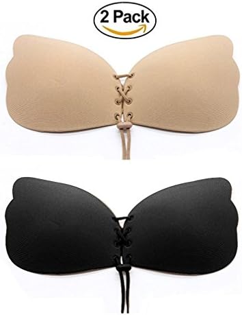 Strapless Self Adhesive Invisible Push Up Bra With Sticky Gather Cup (D, Black,Beige)