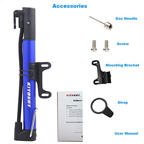 Bike Floor Pump & Glueless Puncture Kit, Portable Mini Bicycle Tire Air Pump with Reversible Presta to Schrader Valves Pump Head for BMX, Mountain, Road, Hybrid Bike & Sports Ball - Blue