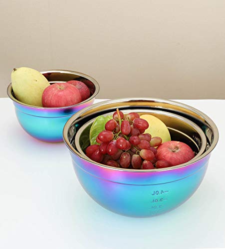 Mixing Bowl Set 18/8 Stainless Steel, Rainbow Salad Bowls 3 Piece Colorful Nesting Bowl Deep for Chef Prep Cooking, Baking, Salad Fruit, Food Preparation, Cake Measure Bowl Includes 1.5 L, 2.5L, 4L - Thumbnail 4