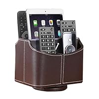 YAPISHI Leather Remote Control Holder, 360 Degree Spinning Desk TV Remote Caddy/Box, Coffee Table Organizer for Controller, Media, Calculator, Mobile Phone and Pencil Storage