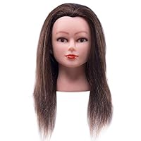 Cosmetology Mannequin Head with 100% Real Human Hair and Adjustable Stand 22-24" for Braiding Hair Styling Training Hairart Barber Hairdressing Fashion Salon Display (Brown)
