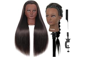 BAODANHAIR Mannequin Head 50% Human Hair Hairdresser Cosmetology Mannequin Manikin Training Head Hair and Free Clamp Holder (A01-Black)