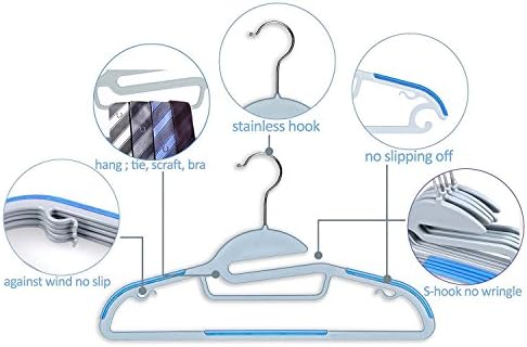 Mighty Hanger | 200 pcs Sturdy Slim Lightweight Clothes Hanger with Swivel Steel Hook, Non-slip S-shape Shoulders, Wrinkle-free, Space Saving, for All Kinds of Garments, Baby Blue Color | 1.017