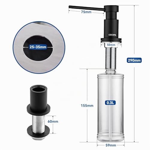 CEICPA Kitchen Soap Dispenser with 500 ml Bottle and 1.2 m Extension Hose, 360° Swivel Pump, Black