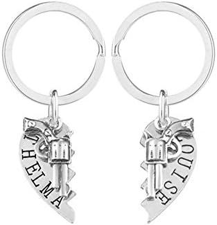Thelma and Louise Revolver Charm Broken Heart Puzzle Keychain Set for Best Friends