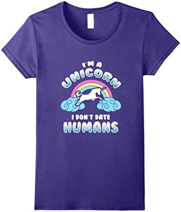 Womens Funny I'm A Unicorn Shirt I Don't Date Humans Rainbow Retro XL Purple