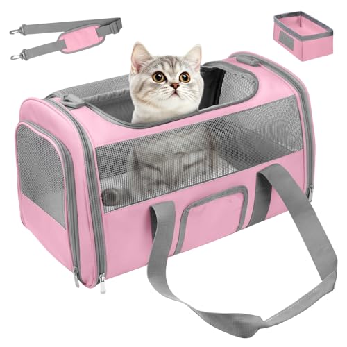 Seclato Soft Side Cat Carrier Airline Approved for Puppy Kitten Dog Carriers for Small Medium Cats Under 15lb, Collapsible TSA Approved Travel Pet Carrier, Pink with Grey Image