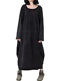 Mordenmiss Women's Long Sleeve Baggy Solid Denim Dress Black,One Size