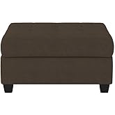Pemberly Row Upholstered Storage Ottoman, Large Button Tufted Footrest for Living Room, Square Bench with Hidden Space for Bl