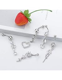 FUNRUN JEWELRY - 8 piercings de ombligo de acero inoxidable de 0.49 oz con incrustaciones de circonita transparente