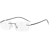 KOOSUFA Rimless Progressive Multifocal Reading Glasses Men Women Blue Light Blocking Ultralight Metal Multifocus Readers