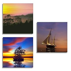 3 Piece Canvas Wall Art for Living Room Bedroom Home Artwork The Beautiful Scenery of Sunset Paintings Ready to Hang - 12"x12"x3 Panels