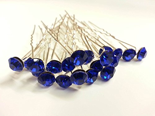 CraftbuddyUS 20 Royal Blue 8mm Glass Crystal Rhinestone Diamante Wedding Bridal Prom Hair Pin