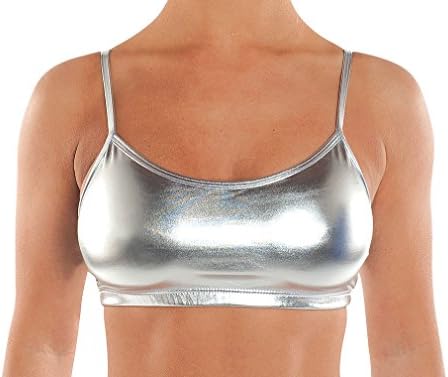 DanzNmotion by Danshuz Women's Metallic Bra Top XL SILVER